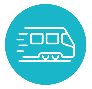 በብርሃን ክበብ ውስጥ የነጭ ባቡር አዶ